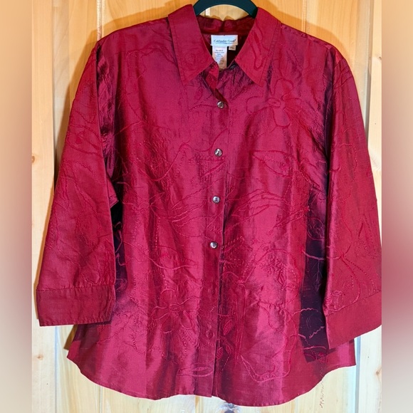 Coldwater Creek Red 3/4 Sleeves & Floral Embroidered detail Size PXL - Picture 2 of 7